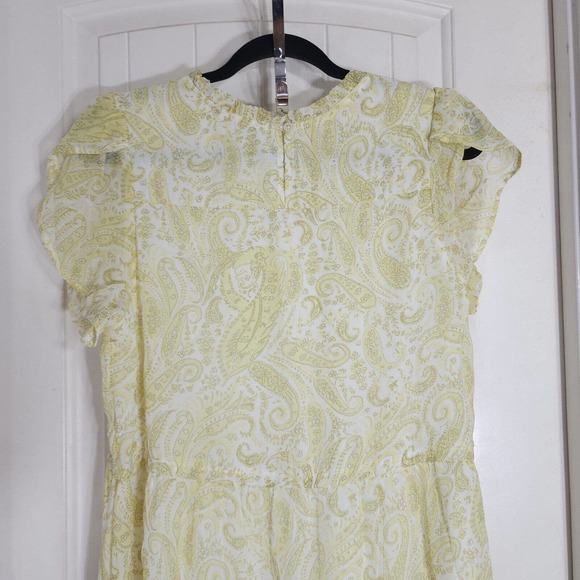 Lucky Brand Women Dress Ariel Tiered Maxi Ruffle Yellow Paisley Floral Prairie S - Picture 12 of 15